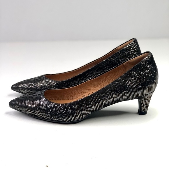 Sofft Altessa kitten heel black metallic silver stripes leather pointy toe 6.5 - Picture 4 of 11